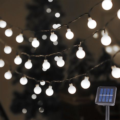 Guirlande lumineuse solaire d'extérieur - 6,5 m - 30 LED - Boule blanche - Fonctionne avec piles - Pour éclairage de jardin (1/5)
