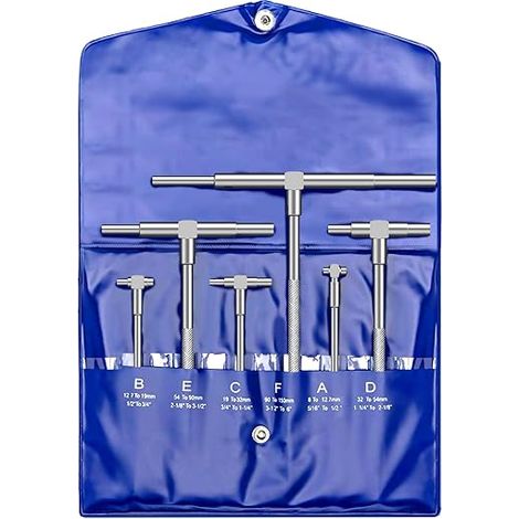 Kit de herramientas de medición telescópicas, juego de 6 galgas en T de acero inoxidable, rango de 5/16 pulgadas, herramientas de medición para piezas mecánicas grandes y de precisión. (1/5)