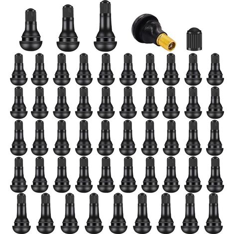 Valve De Pneu - Caoutchouc Noir - Système De Fixation Par Pince - Pour Jantes Sans Chambre À Air - 52 Pièces