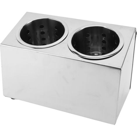 Porte-ustensiles de cuisine multifonctionnel, fond antidérapant, en acier inoxydable, seau de rangement pour couteaux et fourchettes, 2 trous (1/5)