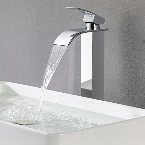 CECIPA MAX Robinet de salle de bain cascade, mitigeur de lavabo XL chromé à levier unique (1/5)