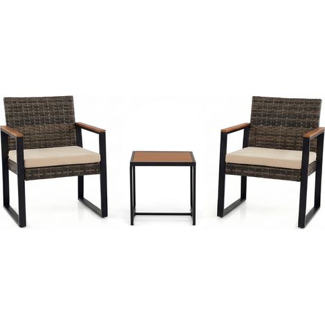 3-Piece Balcony Furniture Set with Cushions and Table
