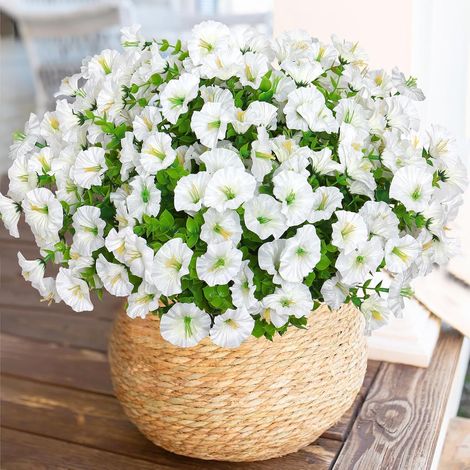 Pack of 10 Outdoor Artificial Flowers UV Resistant Bouquets Fake Flowers Artificial Plants for Cemetery Wedding Garden Balcony Planter Outdoor and Indoor (White) (1/5)