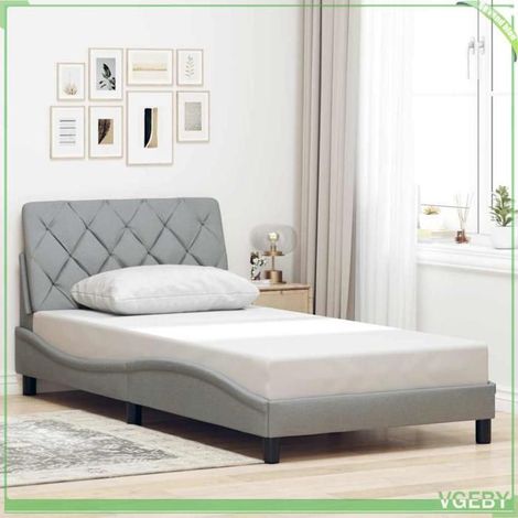 Cadre de lit - 3310580 - 100x200 cm - tissu gris clair - sommier à lattes (1/5)