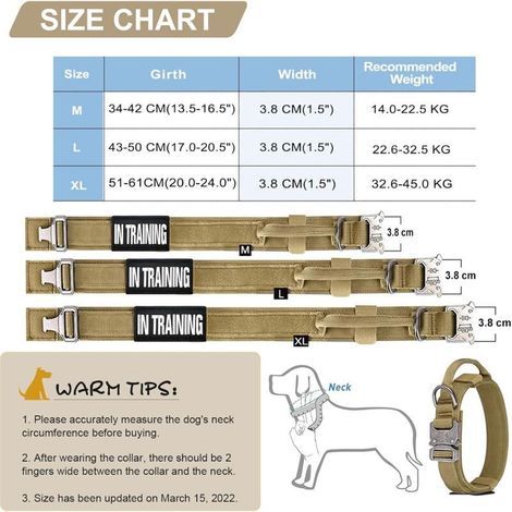 2 colliers tactiques pour chien + 2 velcro réfléchissants, collier de chien personnalisé, collier de dressage réglable pour chiens moyens et grands-L (1/4)
