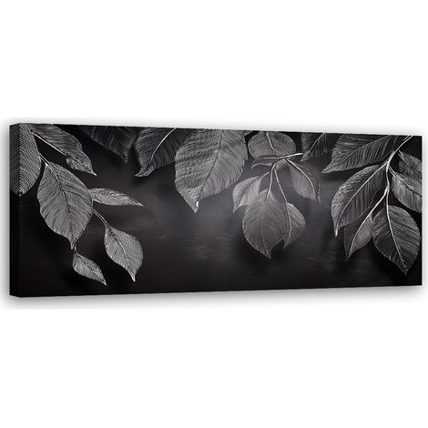 Tableau déco Minimalisme Feuilles Plantes Noir & Blanc 90x30 (1/5)
