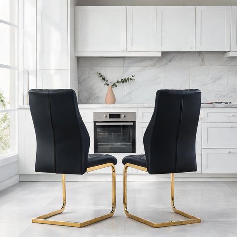 Set de 2 chaises de salle à manger noires et dorées dossier haut (1/5)