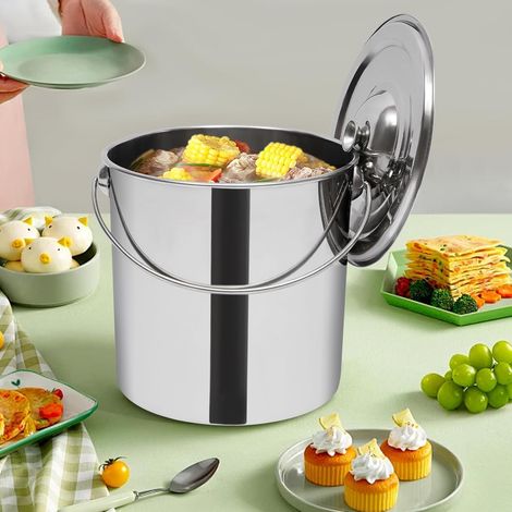 Acier Inoxydable Seau Marmite INOX avec Couvercle 20L Grande Capacité Seau en Acier Inoxydable avec Cuillère à Eau en Acier Inoxydable et Poignée Convient aux Familles et aux Restaurants (1/5)