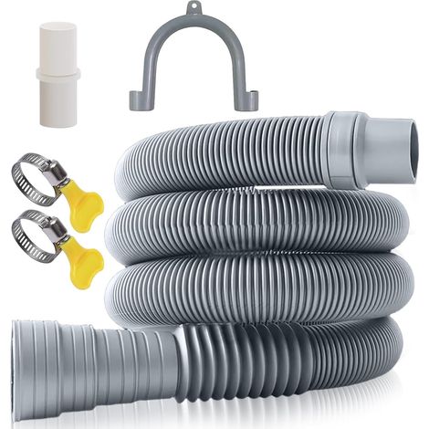 Tuyau de vidange pour machine à laver, 5 m, rallonge de tuyau d'eaux usées, camping-car, avec arceau en U, adaptateur et colliers de serrage pour caravane, sèche-linge, lave-vaisselle (1/5)