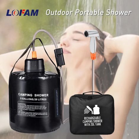 Kit de douche de camping portable avec sac chauffant solaire de 20 L et pompe électrique rechargeable pour l'arrosage du jardin, la randonnée, la plage et le lavage du chien (1/4)