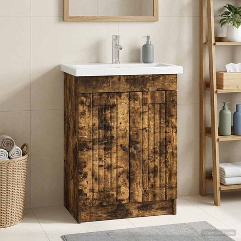 vidaXL Mobiletto da bagno sotto il lavello Rovere Fumo