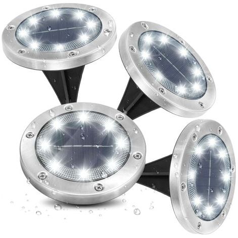 Lampe Solaire de Jardin 8 LED 6000K Blanc Froid Imperméable IP65 Spot Encastrable Extérieur Sol Jardin Lot de 4 (1/5)