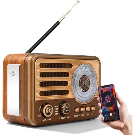 Radio retrò con Bluetooth, transistor vintage, piccola radio AM/FM/SW, supporta la riproduzione MP3 tramite USB/TF/Aux, ricaricabile per casa, ufficio, ecc. (1/5)
