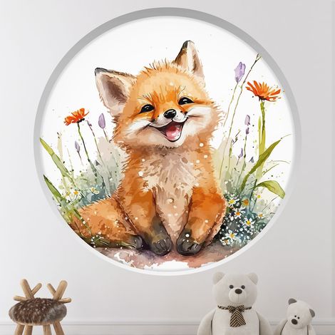 Stickers Trompe l'oeil Arche ronde Enfants - Renard - Diamètre 30 cm (1/4)
