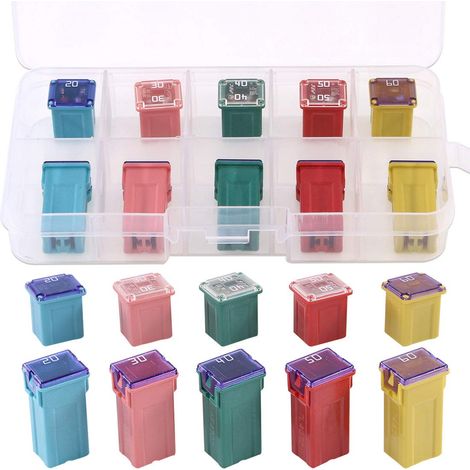 10Pcs Automotive Low and Tall Profile Box Shaped Jcase Fuse 20A 30A 40A 50A 60A Fuse Assortment Kit