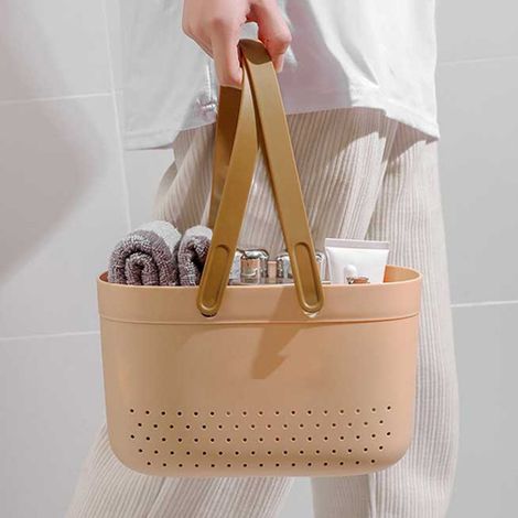 Badewannenkorb, tragbarer Waschbeckenkorb, Aufbewahrungskorb aus Kunststoff fürs Waschbecken, Abtropfkorb für die Badewanne, rosa (1/5)
