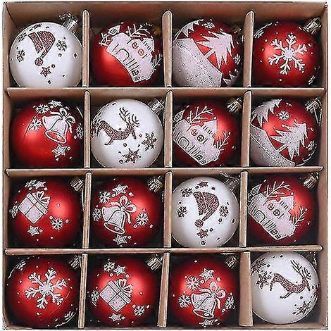 16-teiliges Set Weihnachtskugeln, Weihnachtsdekoration, 6 cm große Kunststoff-Weihnachtskugeln mit Anhängern und Bändern (1/5)
