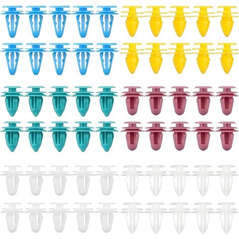 60 clips de sujeción de plástico para coche, 4 tamaños de 8 mm a 10 mm, para paneles de puertas de coche, compatibles con la mayoría de los vehículos. (1/5)