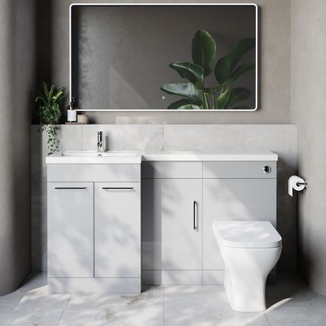 Napoli 390 Gloss Grey Pearl 1500mm 3 Door Vanity Unit Toilet Suite with Left Hand Square Lucia Basin - 1500mm - Chrome 160mm HandleWith Kingston Toilet Pan and Seat