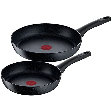 Tefal G28191 Black Stone - Set di 2 pan da 24/28 cm, rivestimento non adesivo, indicatore di temperatura del segnale termico, adatto per induzione, nero (1/4)