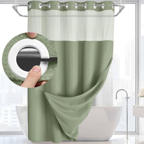 Filiyano-Rideau de douche sans crochets, motif gaufré, pour salle de bain, 190 cm L x 183 cm l, vert sauge (1/5)