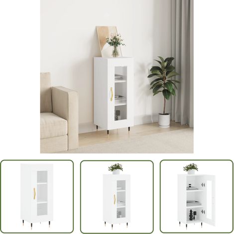 The Living Store Buffet blanc 34,5x34x90 cm bois d'ingénierie - Buffet - Meuble De Rangement - Armoire - Commode - Mobilier Blanc (1/5)