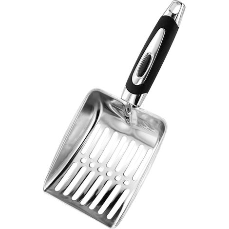 Litter Scoop for Cats, 25.2 x 10.8 cm Metal Cat Litter Scoop, Stainless Steel Cat Litter Scoop with Plastic Handle, Poop Sieve for Cats, Dogs, Rabbits, Hamsters and Other Animals (1/5)
