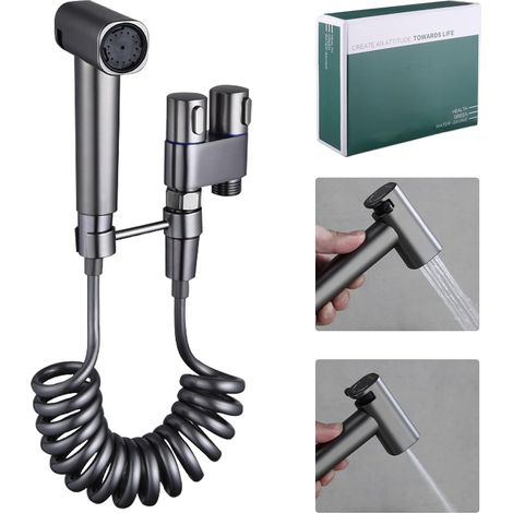 Pulvérisateur de Bidet à Main Kit Douchette WC, Tuyau de 3 m, Montage Mural Double valve Douchette Toilette WC Geeignet für Badezimmer