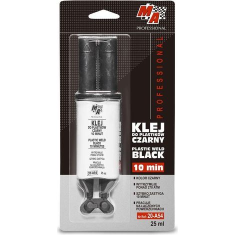 Colla per saldatura plastica, nera, 25 ml, 10 minuti di durata.