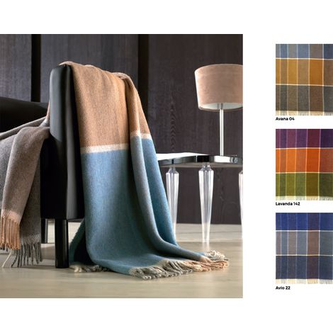 Plaid in Pura Lana Con Frange Modello Bismark, misura130x180 cmcoloreAvio 22 (1/2)