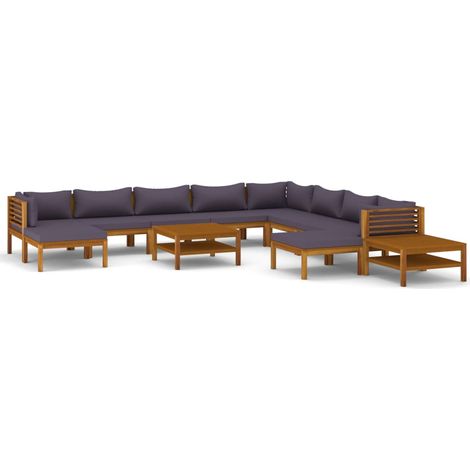 Muebles de jardín muebles de exterior juego de muebles de 12 piezas con cojín de madera maciza de acacia 020015529 (1/5)
