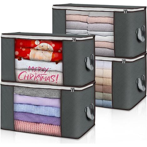 Sac de rangement pour vêtements en tissu non tissé, boîte de rangement grande capacité pour couettes, très grande et épaisse, 90 cm x 4 pièces (680 g) (1/5)