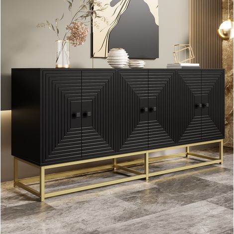 Armario aparador (160x38x75.5 cm), 3 puertas dobles, acabado mate, almacenamiento amplio, tablero de partículas negro (1/5)