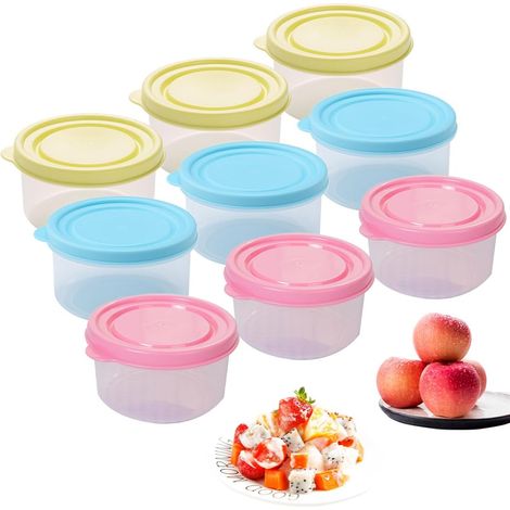 Set mit 9 kleinen, auslaufsicheren Kunststoffbehältern (160 ml), stapelbar, mikrowellen- und gefriergeeignet