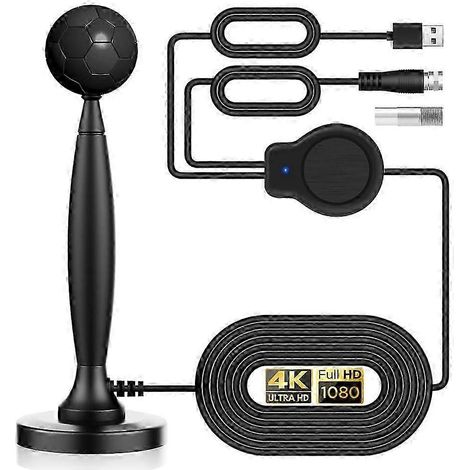 Antenne TV numérique omnidirectionnelle HD 4K/1080p pour une utilisation intérieure/extérieure, portée de plus de 190 km, avec amplificateur simple. WHBYV (1/4)