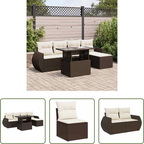 vidaXL Canapé extérieur - Salon de jardin avec coussins 6 pcs marron résine tressée (1/5)