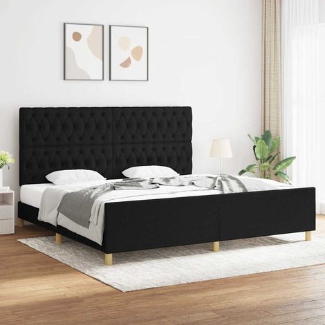 Cadre de lit sans matelas avec tête de lit noir 200x200cm tissu (1/5)