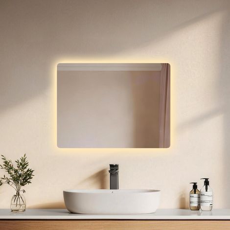 EMKE Miroir salle de bain LED 40x60 cm avec éclairage rétroéclairé, fonction anti-buée, interrupteur à bouton et 2 modes de lumière blanc froid/chaud