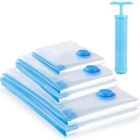 Juego de 5 bolsas de almacenamiento al vacío con bomba manual (1 pequeña + 2 medianas + 2 grandes) (1/5)