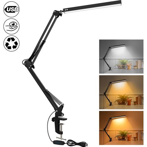Potente lampada da scrivania a LED con clip - Luce LED per la protezione degli occhi - 3 modalità di illuminazione x 10 livelli di luminosità - Nero (1/5)