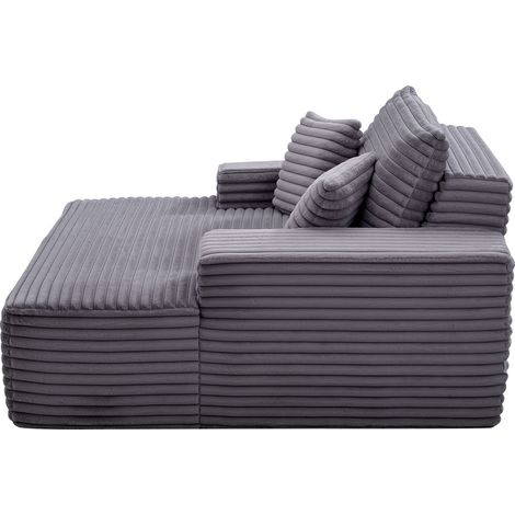 Graue Polster-Chaiselongue für den Innenbereich, 138 cm, großer Lesesessel mit Armlehnen und Kissen für Wohnzimmer oder Schlafzimmer (1/5)