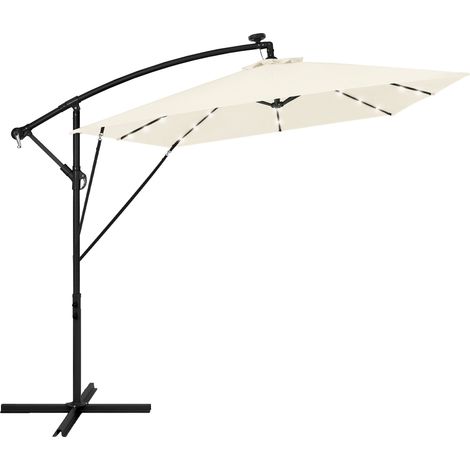 ML-Design Ampelschirm Ø330 cm mit LED Solar, Beige, Alu Sonnenschirm mit Kurbel, Gartenschirm UV50+ Sonnenschutz & wasserabweisend, Marktschirm 360° drehbar, Terrassenschirm mit Abdeckung, Ständer