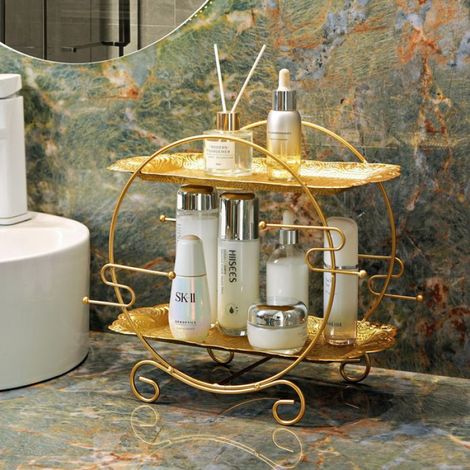 1pc Élégant Organisateur de Salle de Bain Doré - Construction en Fonte Robuste avec Finition Dorée, Étagère à Plusieurs Niveaux po (1/4)