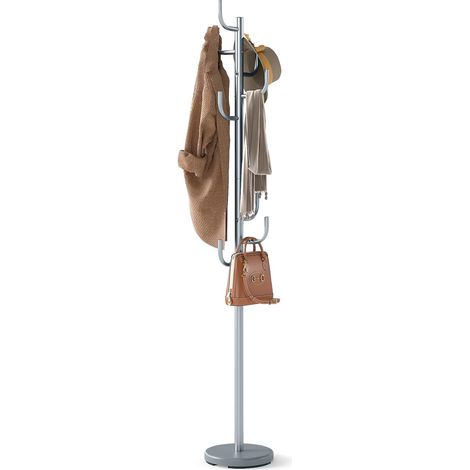 COSTWAY Appendiabiti 175 cm, Attaccapanni da Terra con 8 Ganci, Base Ponderata, Appendiabiti in Metallo Robusto con 2 Opzioni di Altezza per Ingresso Camera da Letto Ufficio (1/5)