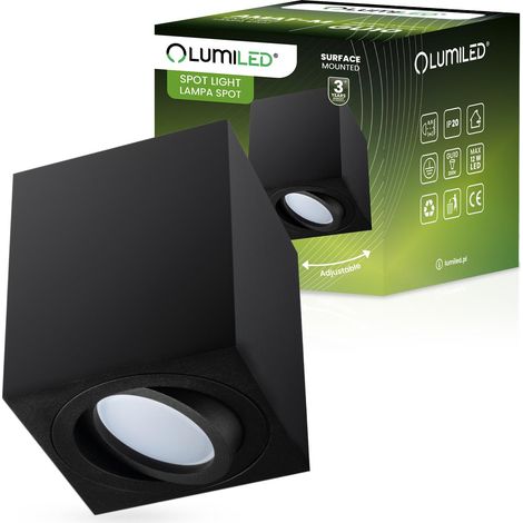 Spot halogène en saillie, culot GU10 carré, noir, 84 mm, AMAT-M LUMILED (1/5)