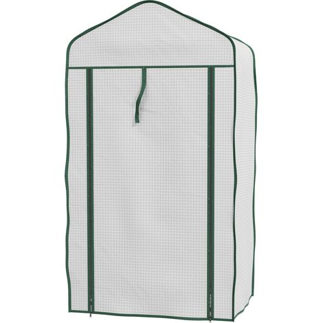 Mini Serra da Giardino con Copertura in PE 59x39x127cm 3 Ripiani e Porta Avvolgibile Bianco (1/5)