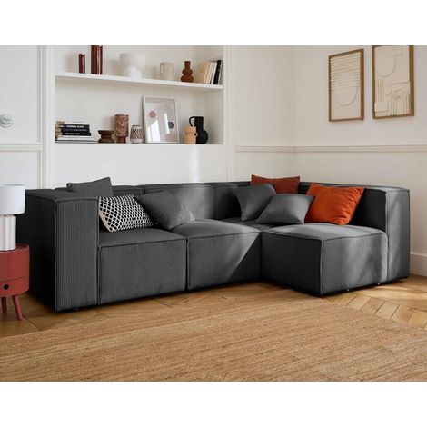 Arty - modulares ecksofa rechts 5-sitzer - cord - dunkelgrau