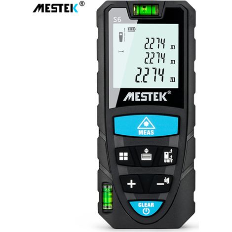 MESTEK S6 Schwarzer tragbarer Laser-Entfernungsmesser, 50 m präziser elektronischer Entfernungsmesser mit zwei physischen Wasserwaagen und elektronischer Wasserwaage (1/2)