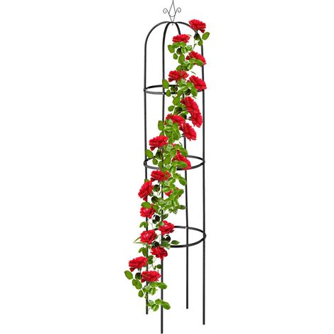 Relaxdays Garden Obelisk, 190 x 40 cm, Support for Climbing Plants, Metal, Free-Standing, Rose Cage, Black (1/5)