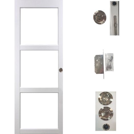 Porte Coulissante Kenya blanc Vitrage transparent H204 x L73 + serrure a condamnation (1/4)